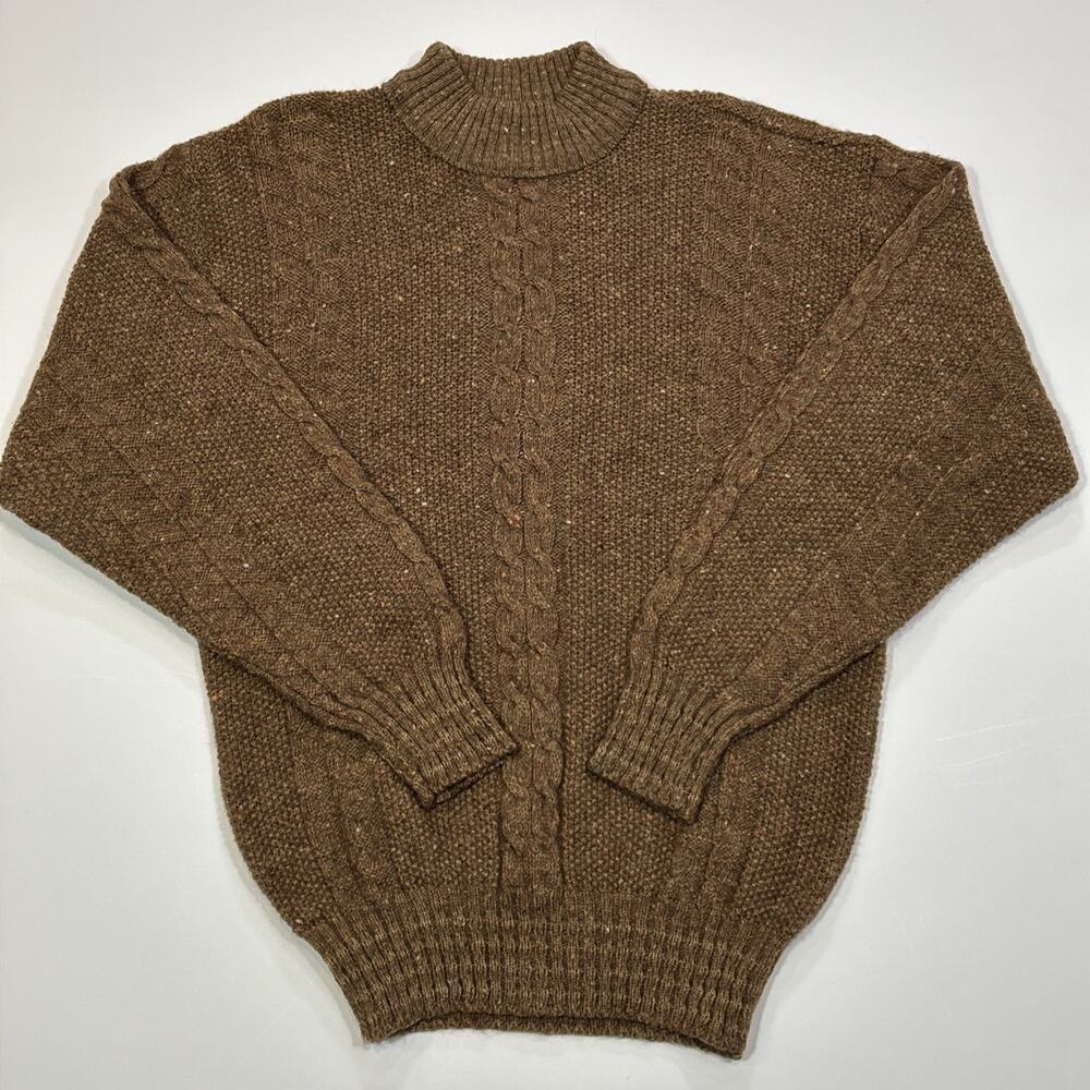 Vintage Jansport Knit Sweater Mens Medium USA Made Speckled Nep Tan Brown Pullo